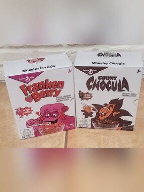 General Mills Franken Berry & Count Chocula Monster Cereals - Pink & Brown